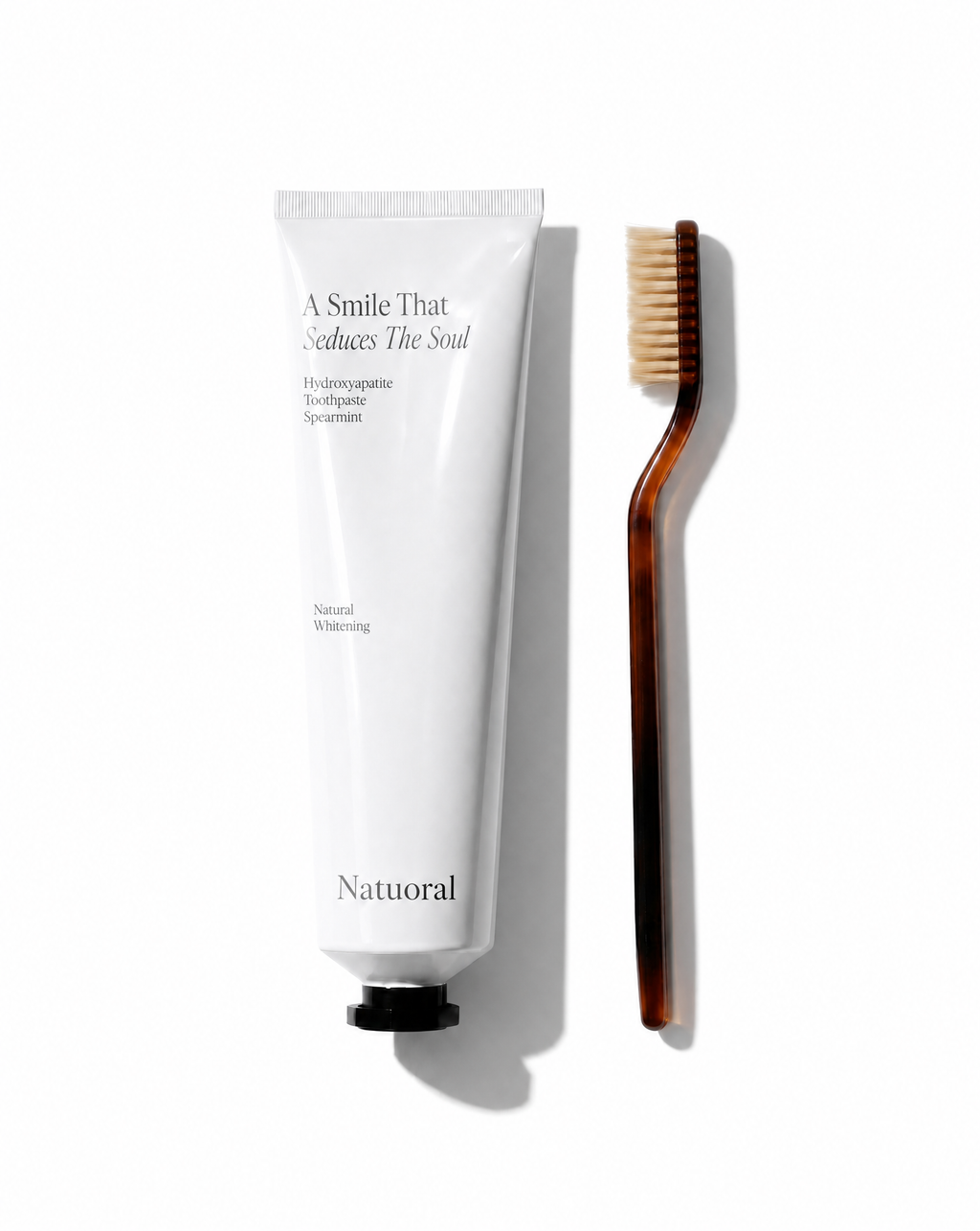 Natuoral fluoride-free hydroxyapatite toothpaste tube with natural soft bristle toothbrush - travel set
